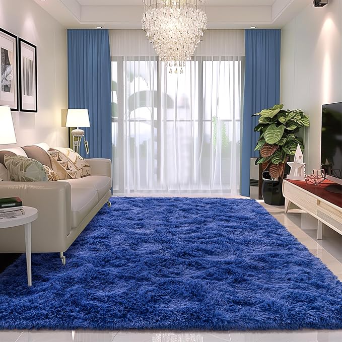 Awaytail Navy Area Rug 8x10 - Super Soft Fluffy Rug for Living Room & Bedroom - Dark Blue Clearance