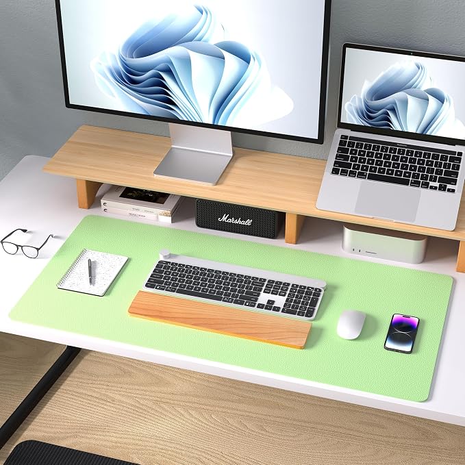 Aothia Leather Desk Pad Protector, Mouse Pad, Office Desk Mat, Non-Slip PU Leather Desk Blotter, Laptop Desk Pad, Waterproof Desk Writing Pad for Office and Home (31.5" x 15.7", Foam Green)