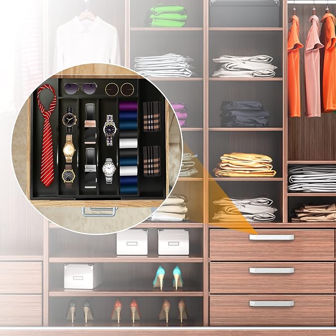 Black Silverware Organizer Kitchen Drawer Organizer Expandable Bamboo Utensil Holder Cutlery Tray for Kitchen Utensil and Flatware Bedroom Office
