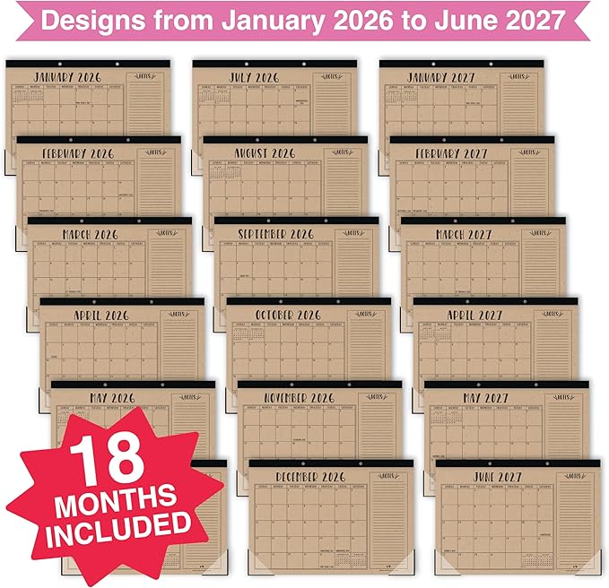 Hadley Designs Large Teacher Desk Calendar 2026-2027 - Desktop Calendar 2026, 18-Month Desk Calendars for Home, Office & Classroom, Cute Classroom Must Haves, Back to School Teacher Gifts