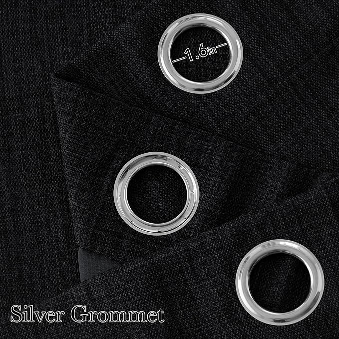 NICETOWN Short Faux Linen Black Blackout Curtains 63 inches Long for Kitchen - Privacy Panels for Living Room Bedroom, Modern Farmhouse Style Easy Care Grommet Top, 2 Panels, W42 by L63