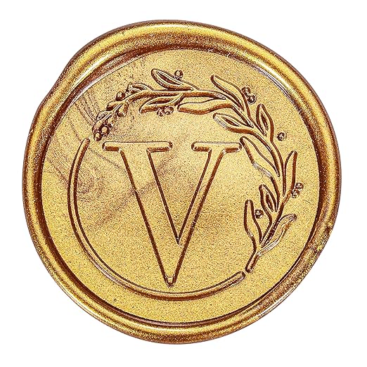 Yoption Letter Wax Seal Kit, Vintage Initial Alphabet V with Wreath Wax Stamp and 120 Antique Gold Wax Seal Beads