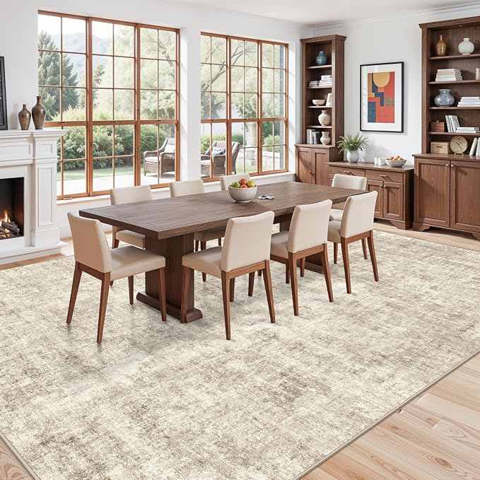 12x15 Area Rug for Living Room – Extra Large Modern Neutral Abstract Washable Carpet, Soft Low Pile Non-Slip Stain-Resistant Oversized Rug for Bedroom Dining Room Home Office (Warm Beige)