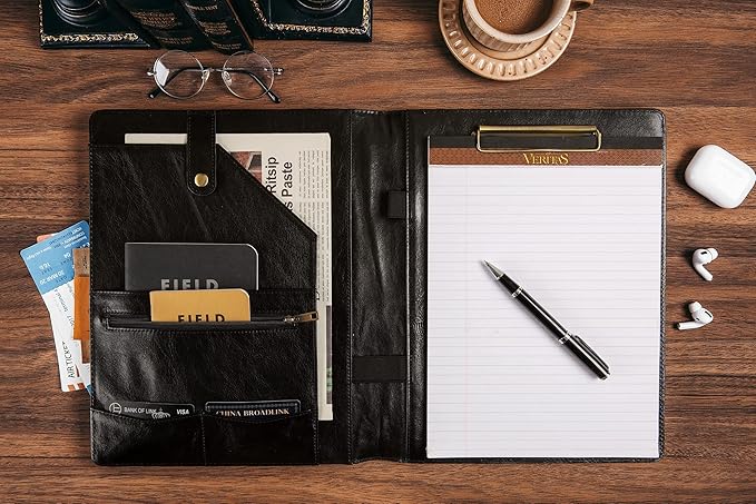DUKE&COW Personalized Leather Portfolio for Men, Engraved Clipboard Binder, Custom Resume Padfolio Women, Christmas Gift His/Her (Clipboard, Shiny Black-Custom)