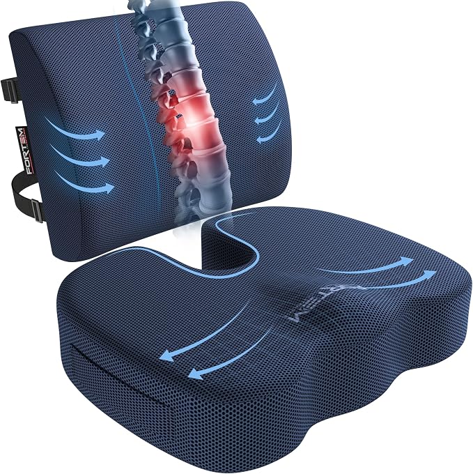 FORTEM Seat Cushion, Office Chair Cushion, Lumbar Support Pillow for Office Chair, Memory Foam Car Seat Cushions, Sciatica Coccyx Tailbone Pain Relief, Cushions for Back Support, Washable, Non Slip XL