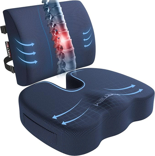 FORTEM Seat Cushion, Office Chair Cushion, Lumbar Support Pillow for Office Chair, Memory Foam Car Seat Cushions, Sciatica Coccyx Tailbone Pain Relief, Cushions for Back Support, Washable, Non Slip XL