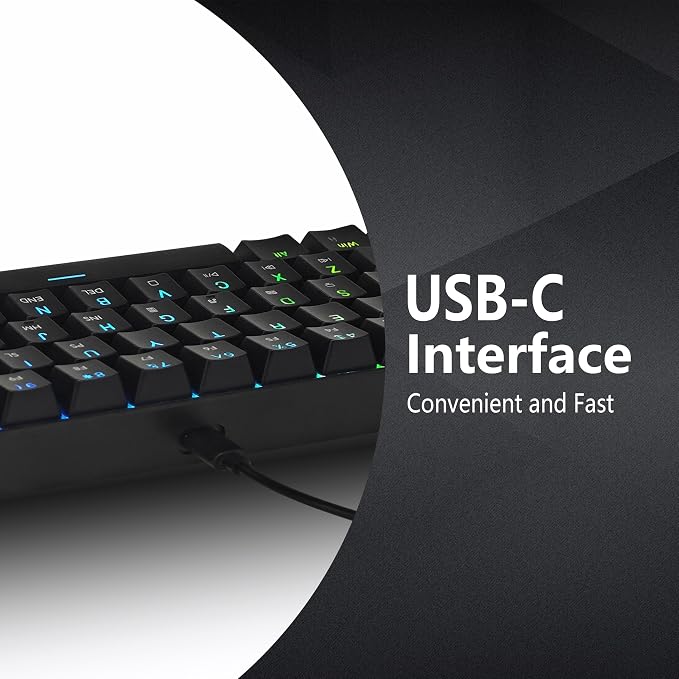Mechanical Keyboard, 60% Mechanical Gaming Keyboard with Blue Switches and Dynamic 26-Mode RGB Backlight - Plug and Play, 61-Key, Anti-Ghosting, for PC, Windows, Mac, Gamer, Office, Typists
