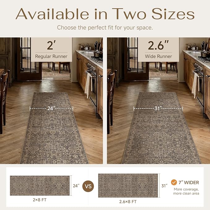 HUGEAR 2x6 Runner Rug Hallway Retro Brown Machine Washable Vintage Floral Low Pile Carpet Vacuumable Distressed Long Throw Rug Bedroom Office Bathroom Kitchen Laundry Non Slip Soft Lightweight