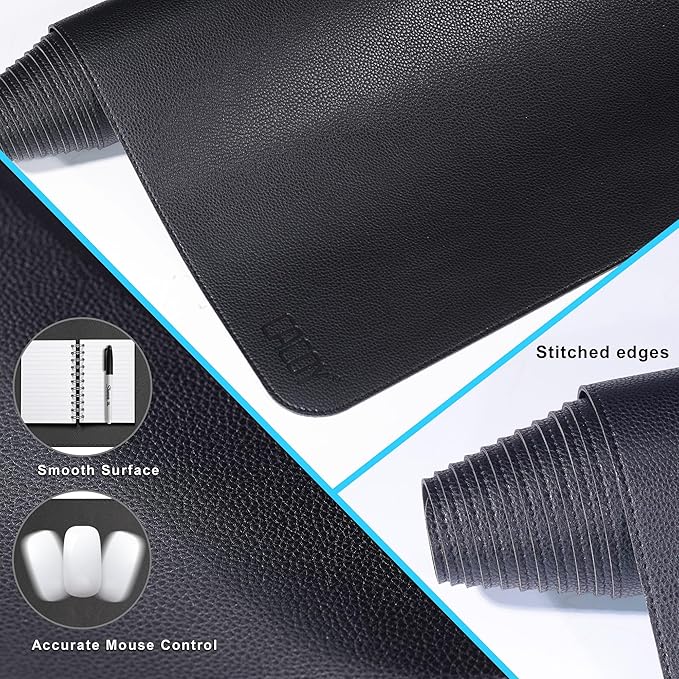 Cacoy 66.9" x 35.4" Leather Desk Mat, Large Computer Mouse Pad, PU Leather Desk Blotters Pad Protector, Extended Desk Mats on Top of Desks, Waterproof Desk Writing Pad for Office and Home (Black)