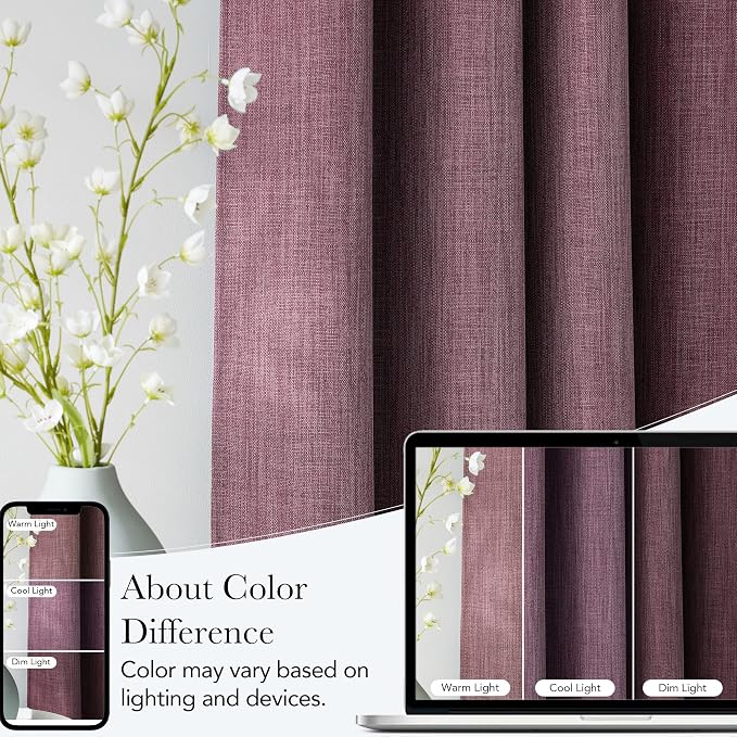 NICETOWN Short Faux Linen Greyish Purple Blackout Curtains 63 inches Long for Kitchen - Privacy Panels for Living Room Bedroom, Modern Farmhouse Style Easy Care Grommet Top, 2 Panels, W42 by L63