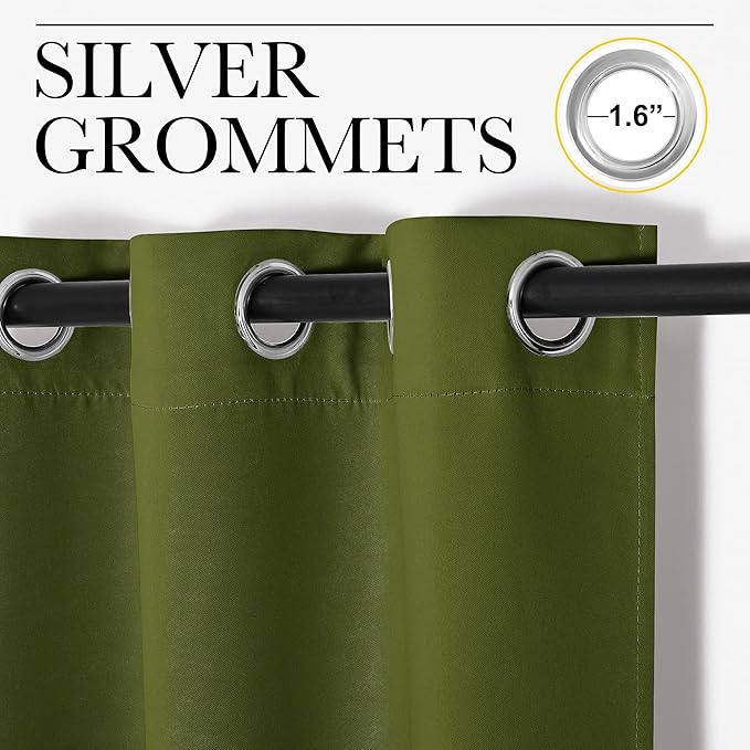 NICETOWN Bedroom Blackout Curtain Panel - (120 inches by 90 inch, Olive Green, 1 PC) Energy Saving Thermal Insulated Grommet Blackout Drapery for Patio, Room Divider Curtain