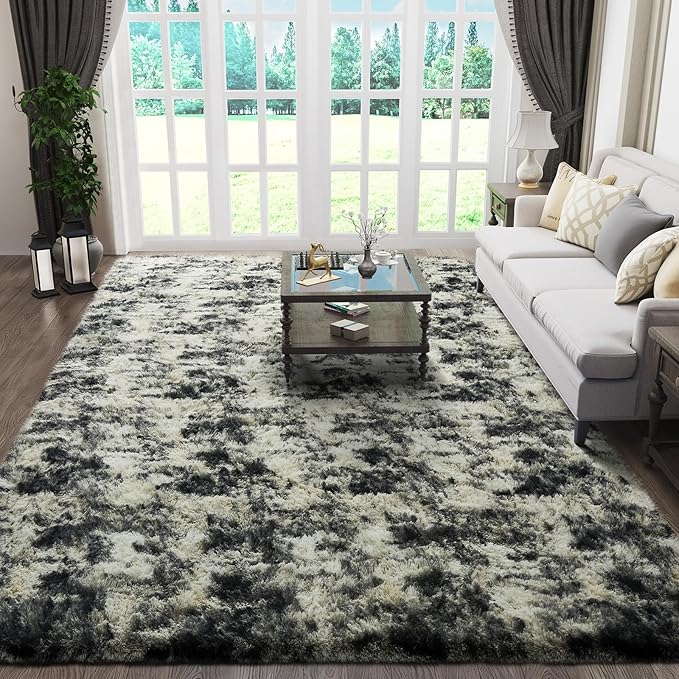 Ophanie 6x9 Black Gold and Grey Area Rugs for Living Room,Large Dark Black Gold Fluffy Shag Fuzzy Plush Soft Carpets,Shaggy Rugs for Bedroom,Carpet for Dorm Decor Over 99 pcs Pile fibers,Pack of 99