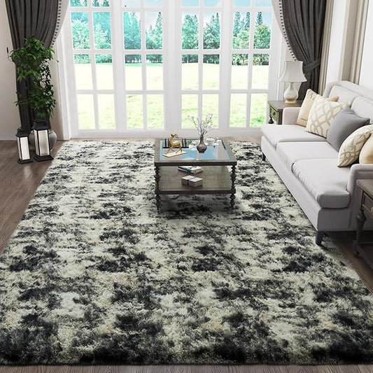 Ophanie 6x9 Black Gold and Grey Area Rugs for Living Room,Large Dark Black Gold Fluffy Shag Fuzzy Plush Soft Carpets,Shaggy Rugs for Bedroom,Carpet for Dorm Decor Over 99 pcs Pile fibers,Pack of 99