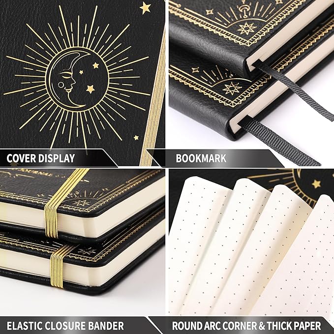 Artfan Dotted Journal/Notebook - Dot Grid Hard Cover Notebook, Premium Thick Paper with Fine Inner Pocket, Black Smooth Faux Leather, Pen Loop, 5.8''×8.4'' - Black