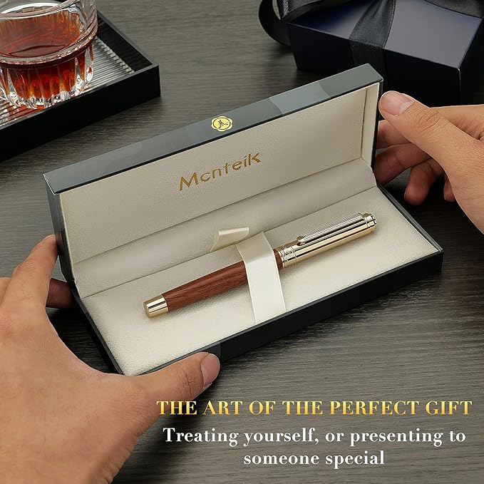 316 Luxury Journaling Pen, Nice Natural Wood for Writing, 24K Gold Accents, Schmidt refill, Fancy Rollerball, Gift Set for Men & Women, Executive & Professional Christmas Office, Pens-Rosewood