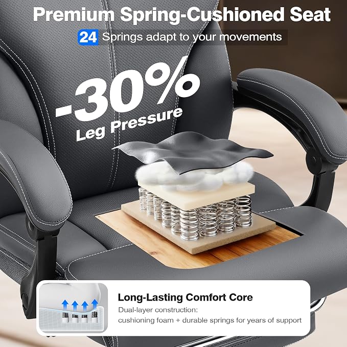 AreShark Office Chair - Ergonomic Comfortable High Back Computer Desk Chair with Foot Rest - Executive Breathable Swivel Rolling Reclining Leather Chair with Lumbar Support for Home Gaming Relaxing