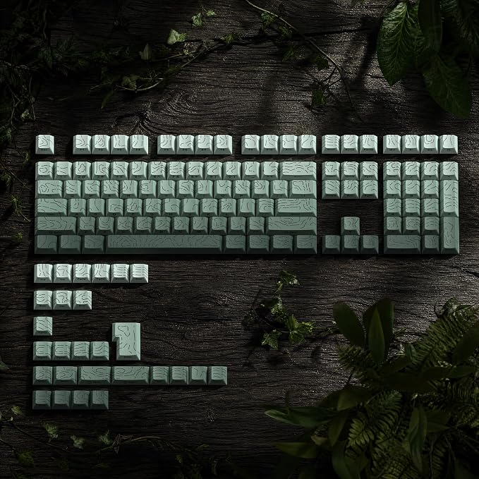 dagaladoo Seaweed Green Topographic PBT keycap Sets,Line Backlit Gradient keycaps,Shine Through Keyboard Keys caps,Side Printed Cherry Profile for 61/64/66/68/71/75/84/87/100/104 Mechanical Keyboards