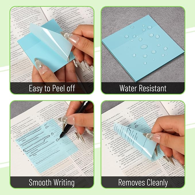 Mr. Pen- Transparent Sticky Notes, 3”x3”, 12 Pads, 600 Sheets, Macron Pastel, Bible Journaling Sticky Notes, See Through Sticky Notes, Translucent Sticky Notes, Stocky Notes for Bible Journaling