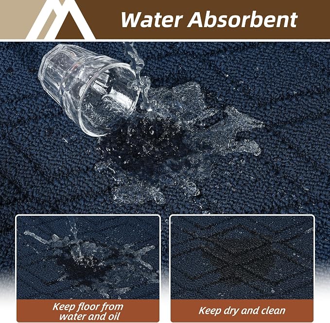 COSY HOMEER 60x24Inch/35X24Inch Kitchen Rugs Sets Non-Slip Washable Kitchen Mats for Floor Polypropylene Absorbent Kitchen Runner for Kitchen Sink Hallway Entryway(Navy Blue)