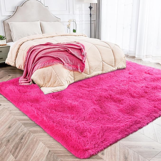 Awaytail Fluffy Area Rug for Living Room 8x10 Feet, Hot Pink Shaggy Rugs for Bedroom 8x10 Area Rugs Non Slip Clearance