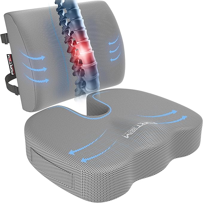 FORTEM Seat Cushion, Office Chair Cushion, Lumbar Support Pillow for Office Chair, Memory Foam Car Seat Cushions, Sciatica Coccyx Tailbone Pain Relief, Cushions for Back Support, Washable, Non Slip XL