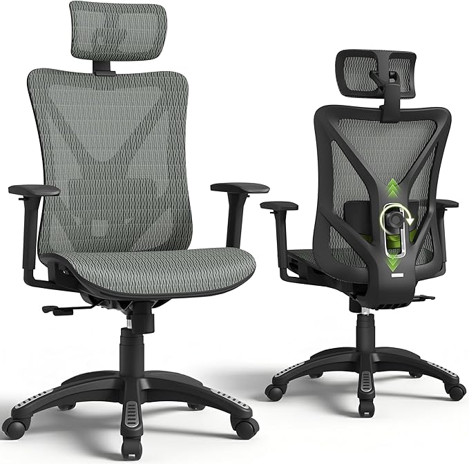 ELABEST T23 Ergonomic Mesh Office Chair, High Back Computer Desk Chair, Breathable AirMesh with Dual-Move Lumbar Support, 3D Armrests & Headrest, Tilt Lock, Big and Tall for Home Office((Eucalyptus)