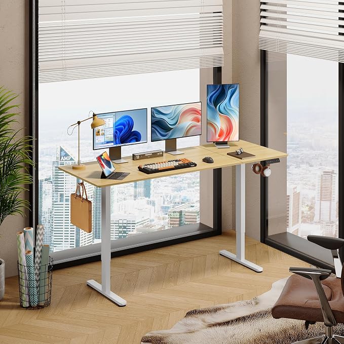 DEVAISE 71 Inch Standing Desk with Split Top, Ergonomic Computer Desk, Maple