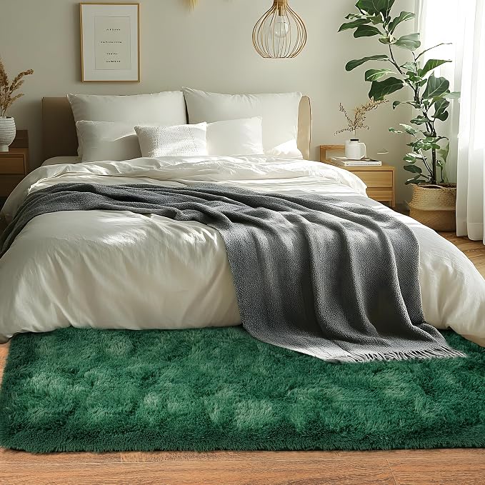 Runner Rugs for Bedroom 2x6 Rug Runners for Hallways Non Slip Soft Shag Bedside Rug, Fluffy Area Rug Throw Rugs for Living Room, Floor Carpet Runner for Nursery Kids Dorm, Blackish Green
