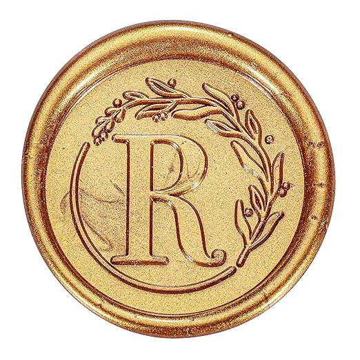 Yoption Letter Wax Seal Kit, Vintage Initial Alphabet R With Wreath Stamp and 120 Antique Gold Seal Beads
