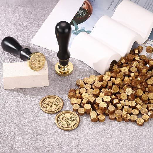 Yoption Traditional Initial Alphabet Wax Seal Stamp with 120 Antique Gold Wax Seal Beads Kit for Wedding Engagement Party Invitation Envelope Christmas Gift Wrap - Letter W