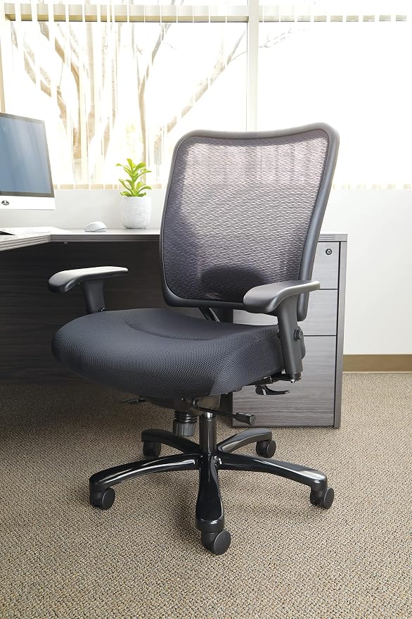 Space Seating 75 Series Air Grid Big and Tall Deluxe Ergonomic Office Chair with Thick Padded Seat and 400 lb. Limit, Black