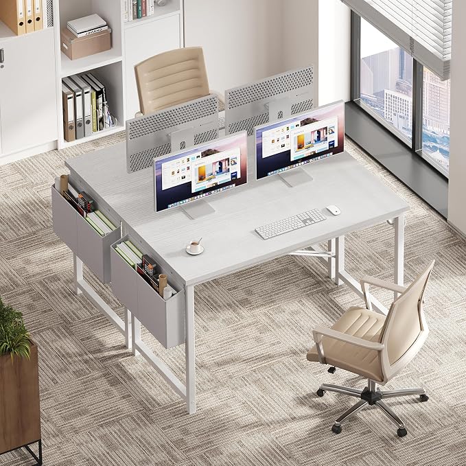 OLIXIS Computer Desk, 47 Inch Home Office Desks for Small Spaces, Writing Craft Study Gaming Table for Bedroom, Modern Computer Workstation with Storage Bag and Headphone Hook, White