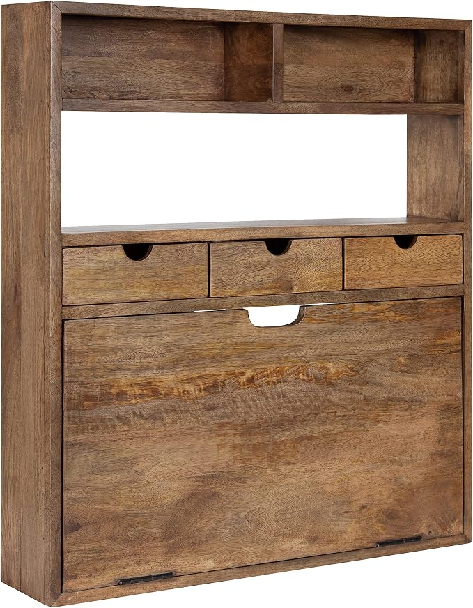 Kate and Laurel Georgie Rustic Wood Floating Desk; 26 x 6 x 30; Natural Wood; Bohemian Computer Desk for Home Office with Folding Design