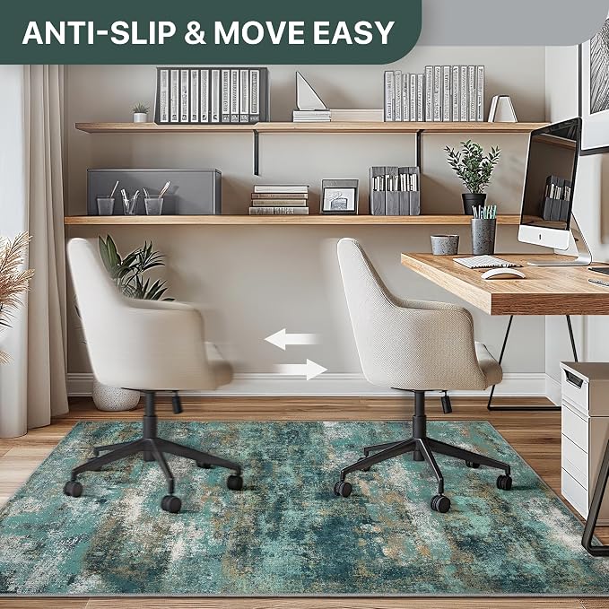 36"x48" Office Chair Mat for Hardwood Tile Floor, Under Desk Carpet Protector for Rolling Computer Chair Mat, Machine Washable Area Rug, Anti-Slip 1/5" Thick Low Pile Thin Vinyl Floor Mat, Teal Blue