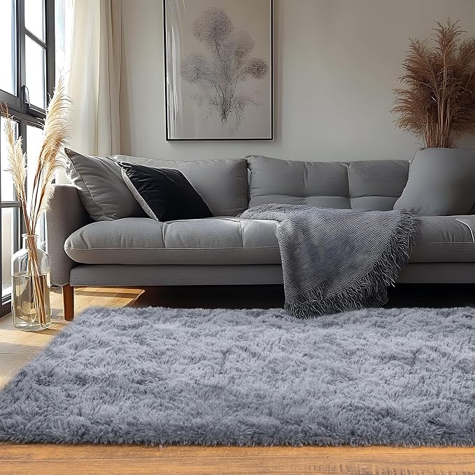 Runner Rugs for Bedroom 2x6 Rug Runners for Hallways Non Slip Soft Shag Bedside Rug, Fluffy Area Rug Throw Rugs for Living Room, Floor Carpet Runner for Nursery Kids Dorm, Grey