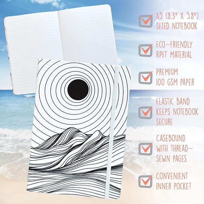 Better Office Products Recycled Plastic Bottle Notebook Journal, 8.3" x 5.8" (A5), 192 College Ruled Pages, Hardcover, Inner Pocket, Banded, Cover Made of Plastic Bottles (1, White)