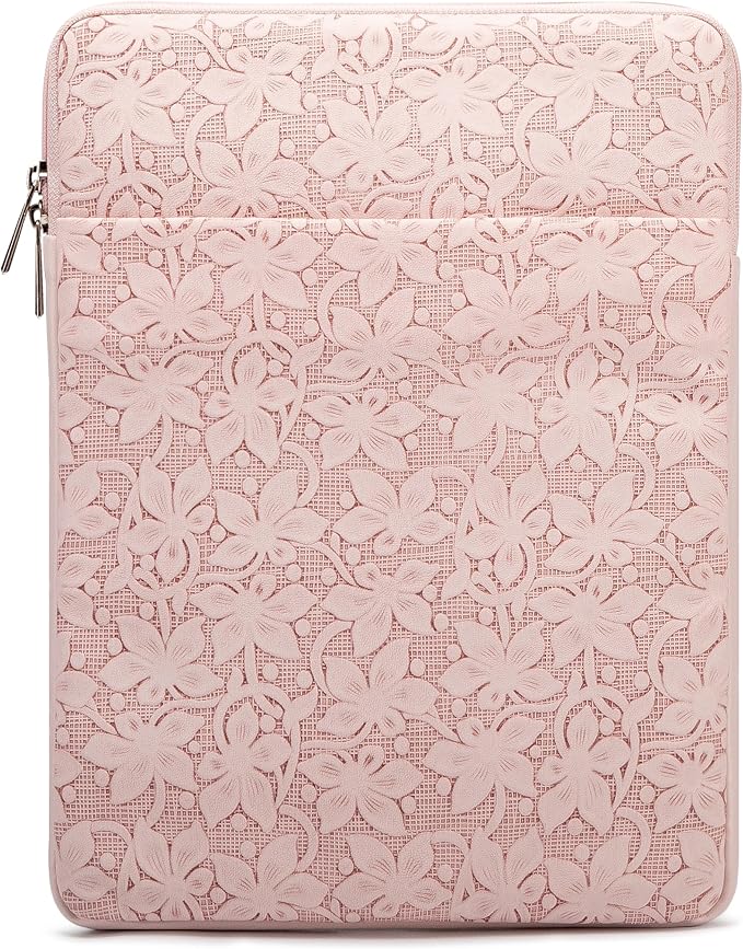 Kinmac 360° Protective Vertical Laptop Sleeve Case Cover Bag (Pink Floweret PU, 15.6 inch-16 inch)