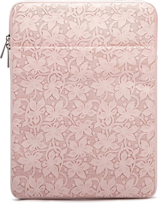 Kinmac 360° Protective Vertical Laptop Sleeve Case Cover Bag (Pink Floweret PU, 15.6 inch-16 inch)
