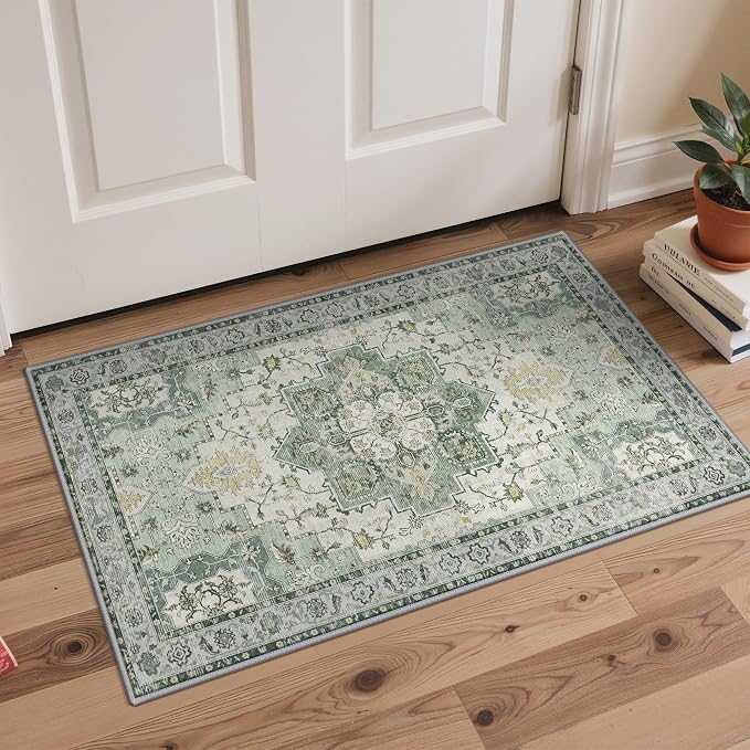 GENIMO Kitchen Rugs Non Slip Washable, 2PCS Kitchen Mats for Floor, Cushioned Standing Mat, Kitchen Runner Rug Floor Mat for Kitchen Decor, Laundry, Sink, Entryway, Home, 20"x32"+20"x59", Light Green