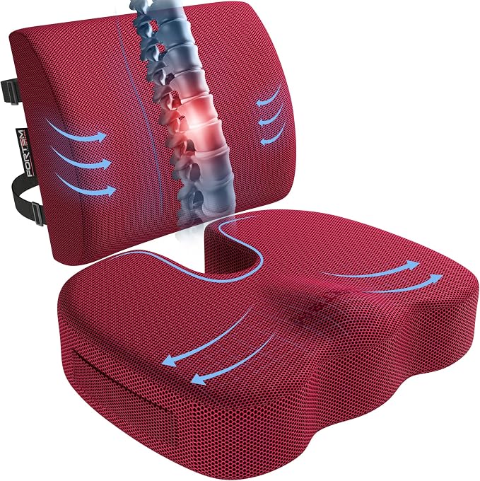 FORTEM Seat Cushion, Office Chair Cushion, Lumbar Support Pillow for Office Chair, Memory Foam Car Seat Cushions, Sciatica Coccyx Tailbone Pain Relief, Cushions for Back Support, Washable, Non Slip XL