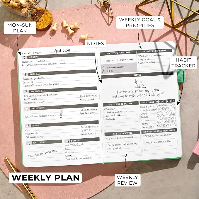 Clever Fox Planner – Undated Weekly & Monthly Planner for Productivity, Time Management & Goals – Organizer Journal – A5 (Mint Green)