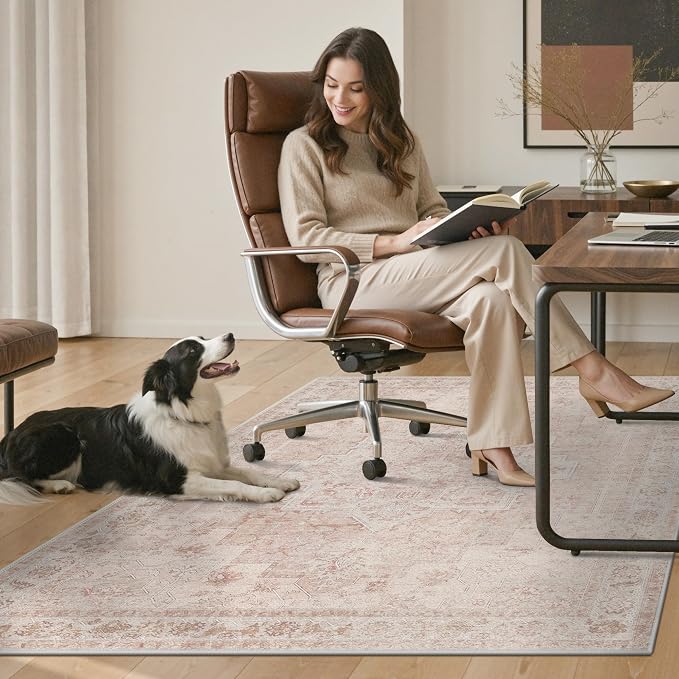 36"x60" Office Chair Mat for Hardwood Tile Floor, Under Desk Carpet Protector for Rolling Computer Chair Mat, Machine Washable Area Rug, Anti-Slip 1/5" Thick Low Pile Thin Vinyl Floor Mat, Light Pink