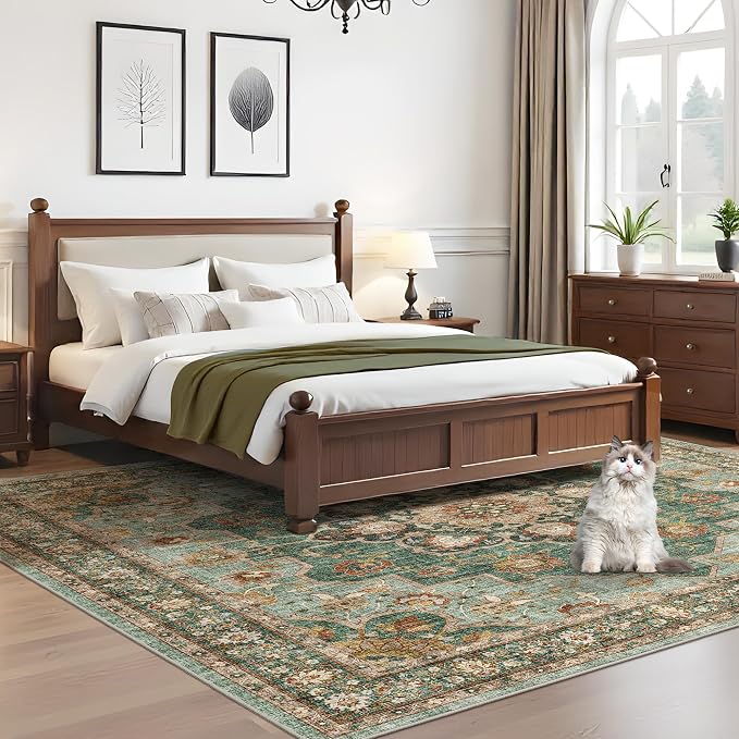 TOPRUUG Washable Oriental Area Rug - Green 10x10 Area Rugs for Living Room Bedroom Dining Room Under Kitchen Table - Non-Slip & Stain Resistance Rug for High Traffic Area (Green, 10x10)