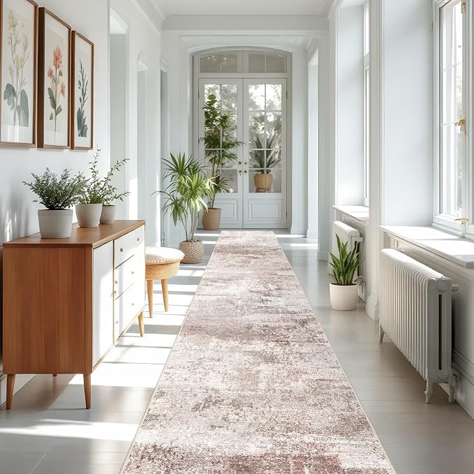 RUUGME Hallway Runner Rug 3x16： Runner Rug Stain Resistant for Living Room Non Slip Indoor Entryway Bedroom Kitchen Distressed Floor Decor Mat Machine Washable 3x16Brick/Brown/Beige