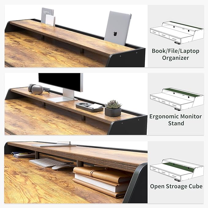 FEZIBO Electric Standing Desk 48x26 Inches with 3 Wood Drawers and Monitor Shelf, Height Adjustable Computer Desk, Ergonomic Rising Home Office Desks, Sit Stand Up Workstation Table, Rustic Brown
