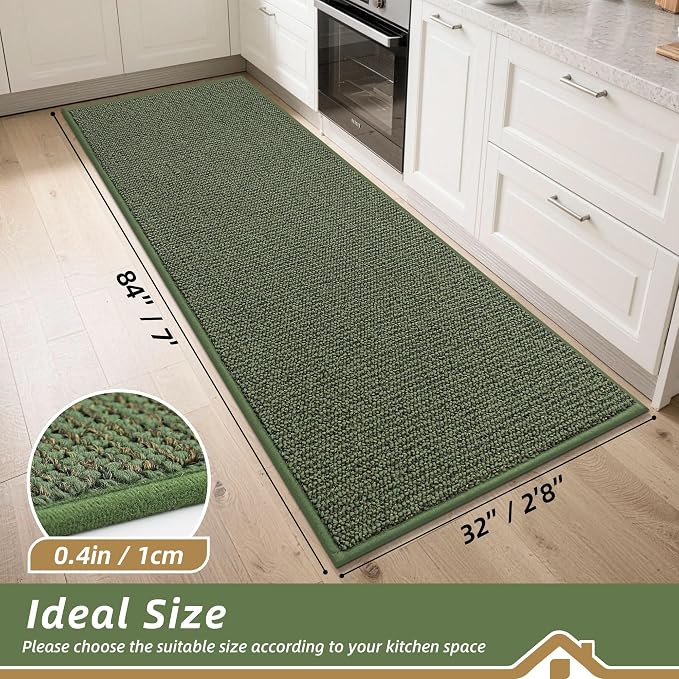 BEQHAUSE Kitchen Runner Rugs 32"x84", Non-Slip Kitchen Mats for Floor, Super Absorbent and Stain Resistant Kitchen Rug, Machine Washable Rugs for Kitchen, Hallway, Laundry & Sink, Green