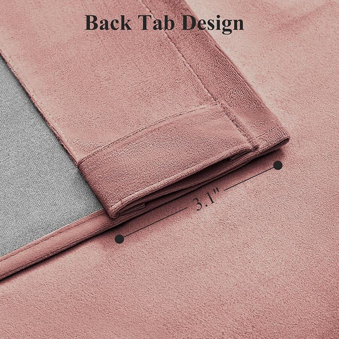 Pink Velvet Curtains 96 Inches for Girls Bedroom, Thermal Insulated Room Darkening Super Soft Thick Velvet Curtain Privacy Drapes for Living Room, Back Tab Rod Pocket, Dusty Rose, W52 x L96, 2 Panels