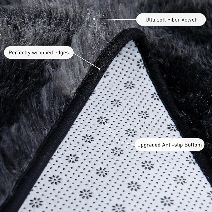 Runner Rugs for Bedroom 2x6 Rug Runners for Hallways Non Slip Soft Shag Bedside Rug, Fluffy Area Rug Throw Rugs for Living Room, Floor Carpet Runner for Nursery Kids Dorm, Dark Grey