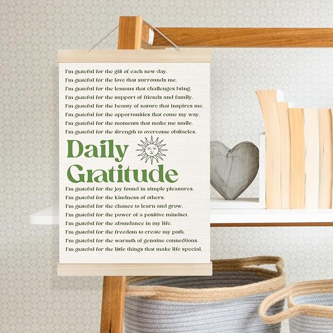 Welshower Vintage Daily Gratitude Positive Affirmations Poster Hanger Frame, Retro Motivational Wall Art Prints Decor for Home Bedroom Dorm Office Yoga Studio Framed, 12x16 Inch（green）