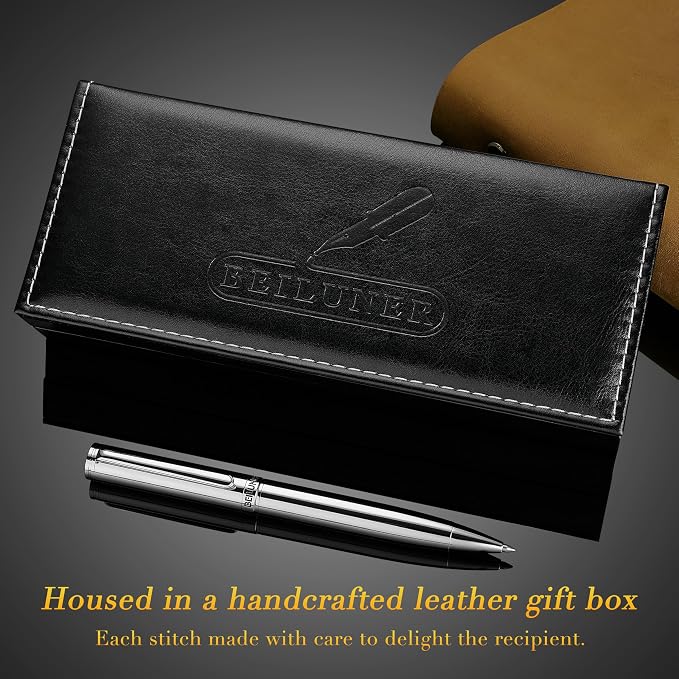 BEILUNER Silver Gel Pen - Luxury Featuring Bright Chrome Finishes, Black Ink Refill, Best Pen Gift Set for Men & Women, Business Signature, Executive, Office Retractable,Nice Fancy Designer Pens